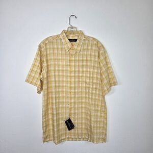 Bugatchi Uomo Short-Sleeve Yellow Plaid Button-Down Shirt Men's Size M NWT